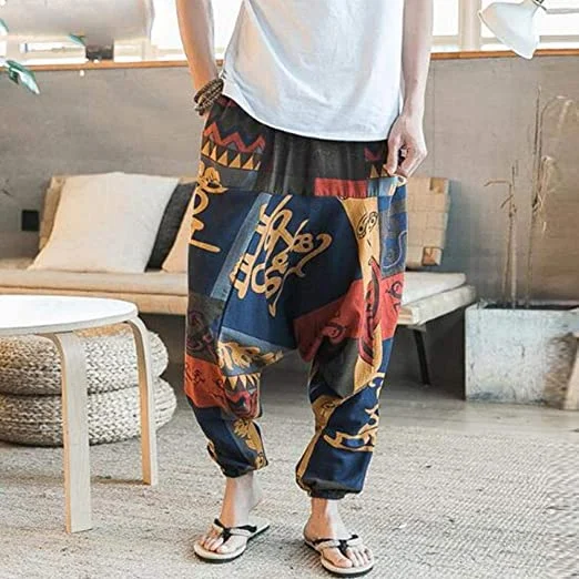 Men's Hip Hop Aladdin Hmong Baggy Cotton Linen Wide Leg Harem Pants