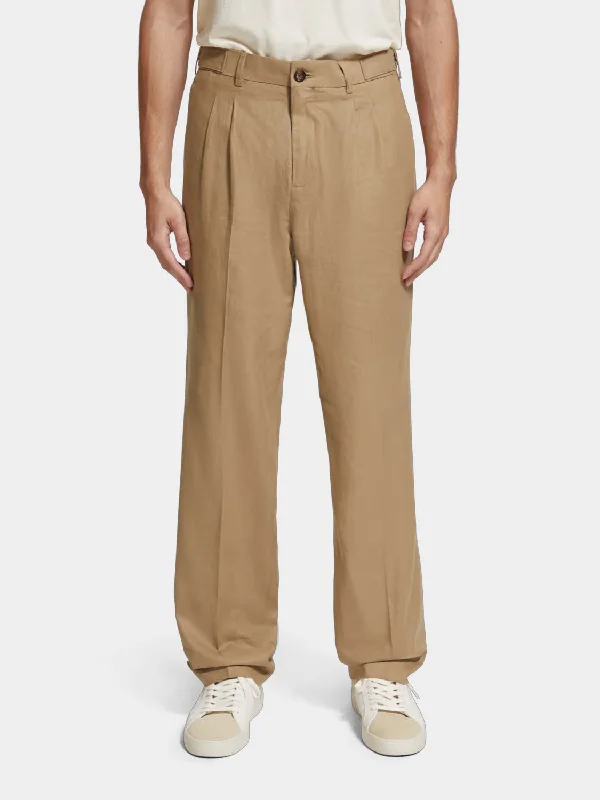 Pleated linen blend chinos