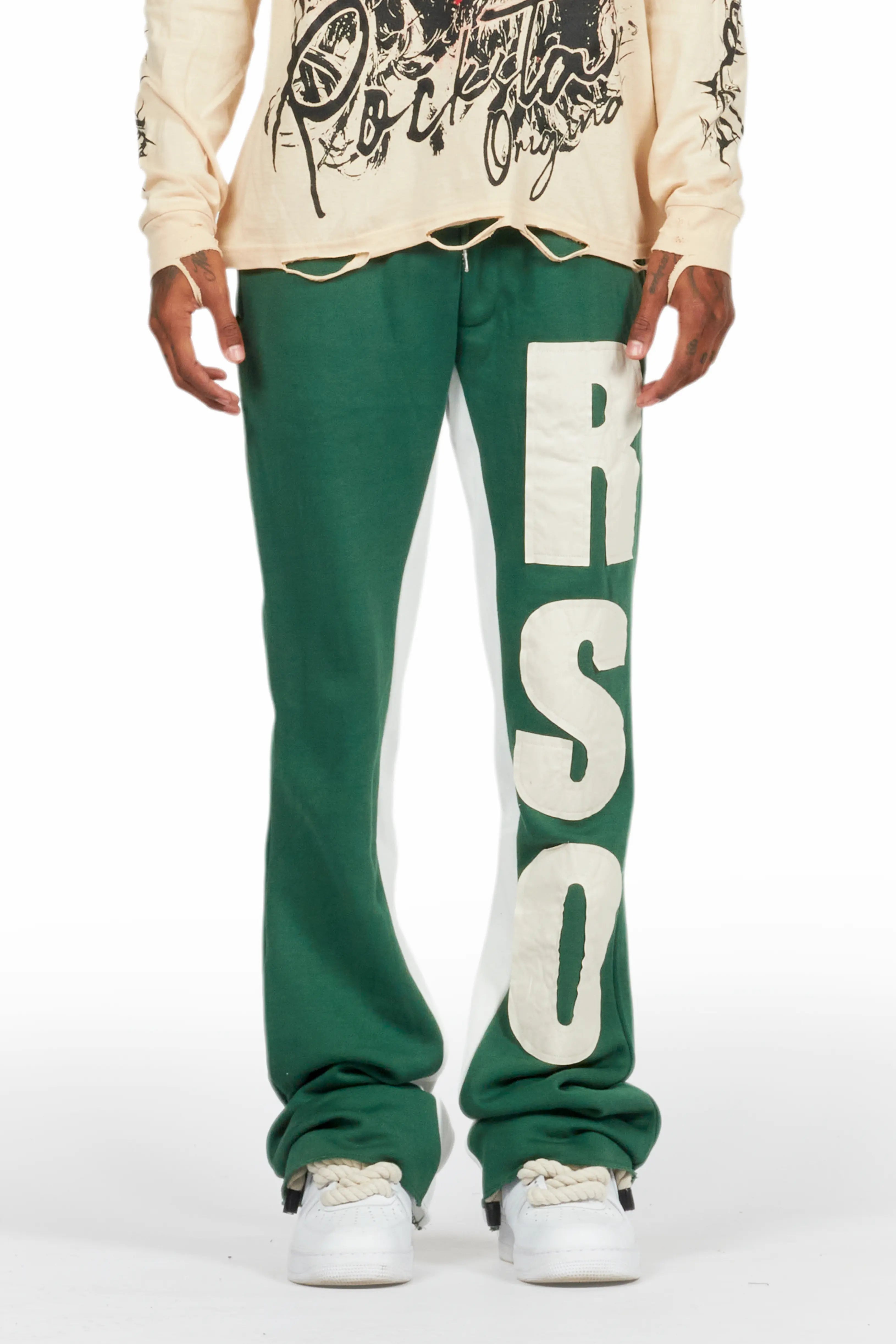 Uko Green Stacked Baggy Track Pant