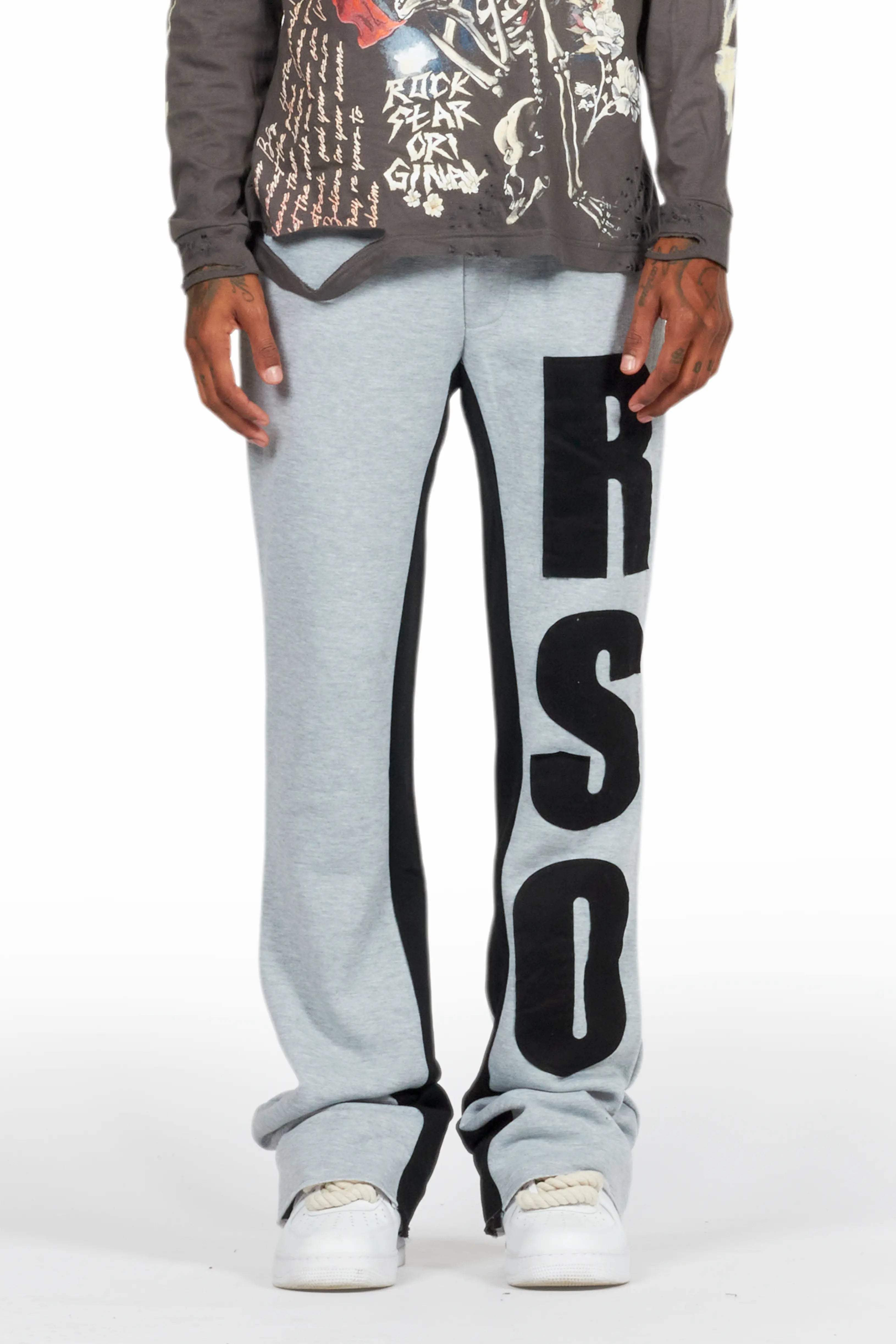 Uko Heather Grey Stacked Baggy Track Pant