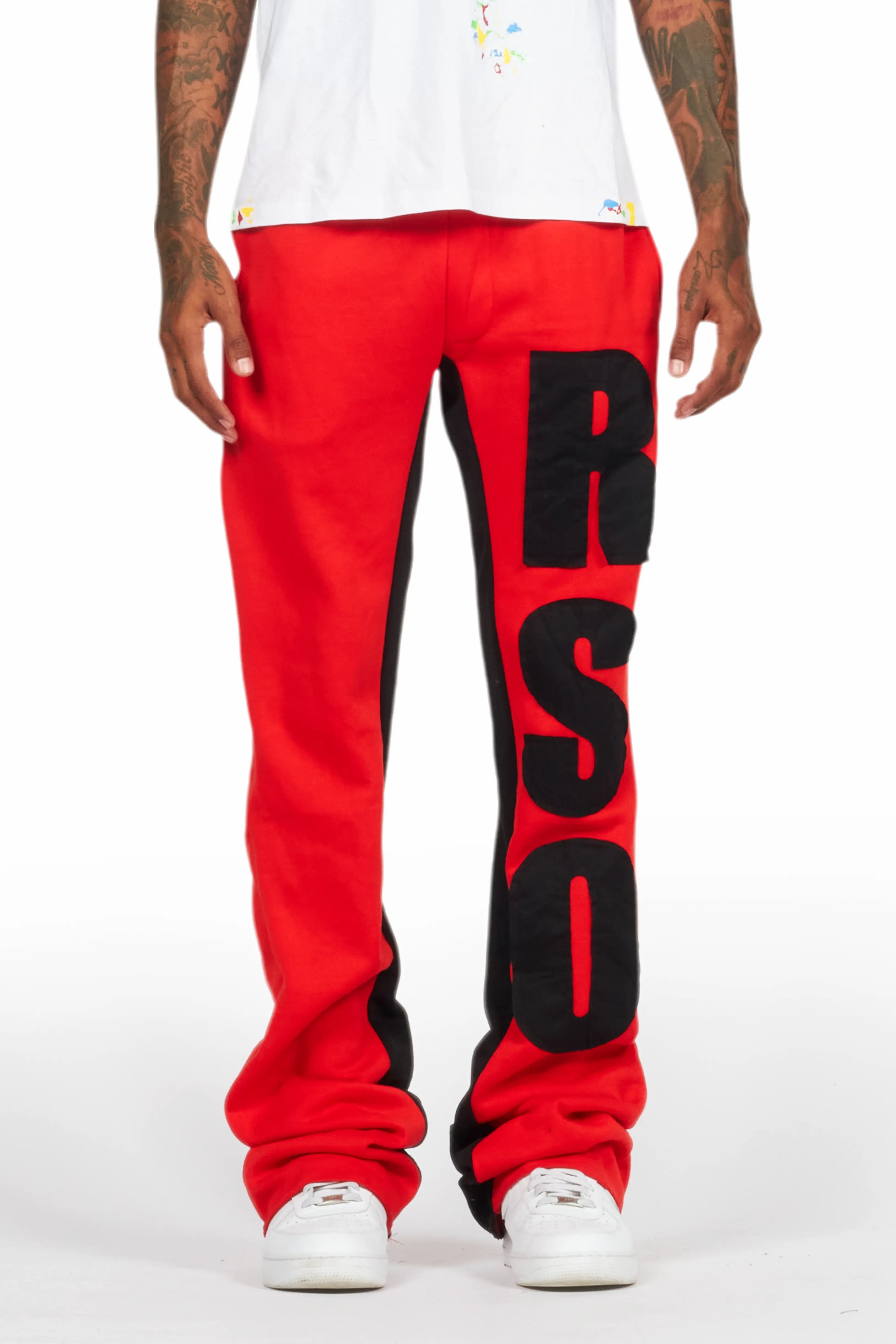 Uko Red Stacked Baggy Track Pant