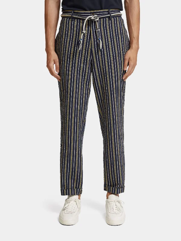 Striped loose tapered seersucker chino