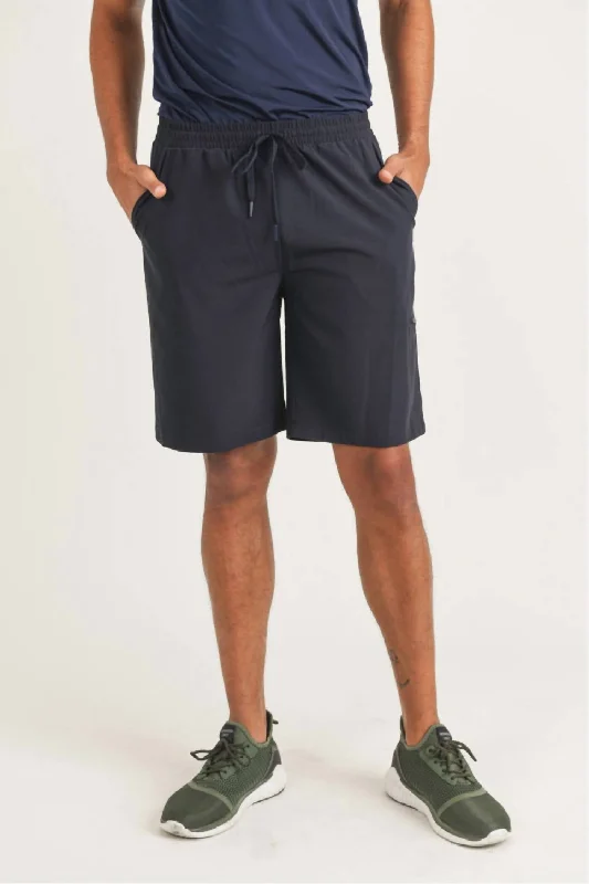 Active Drawstring Shorts With Zippered Pouch In Navy