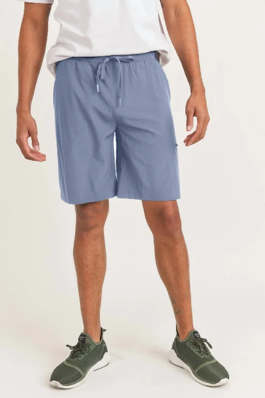 Active Drawstring Shorts With Zippered Pouch In Sky Blue